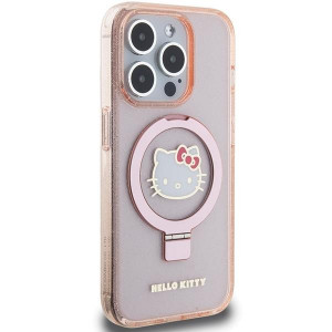Оригинален гръб Hello Kitty Ring Stand Glitter Electrop Logo MagSafe - iPhone 15 Pro розов - Img 4