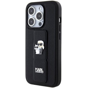 Оригинален гръб KARL LAGERFELD Gripstand Saffiano Karl & Choupette Pins - iPhone 14 Pro черен - Img 2