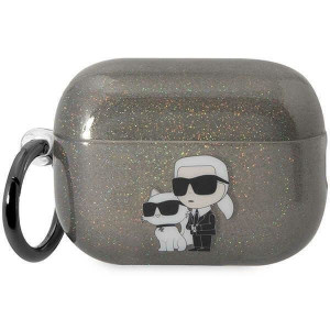 Оригинален калъф за слушалки Karl LAGERFELD Glitter Karl&Choupette KLAP2HNKCTGK - AirPods Pro 2 черен - Img 1