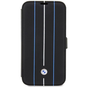 Оригинален калъф тип книга BMW Leather Stamp Blue Lines BMBKP14L22RVSK - iPhone 14 Pro черен - Img 2