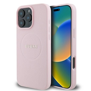 Оригинален Калъф Guess MagSafe Grained Gold Ring iPhone 15 Pro Max Case - Розов - Img 1