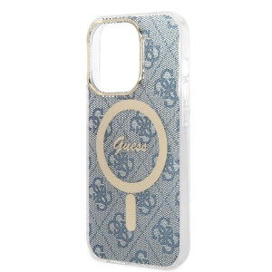 Оригинален комплект GUESS 4G Print (гръб + зарядно) MagSafe GUBPP14LH4EACSB - iPhone 14 Pro син - Img 5