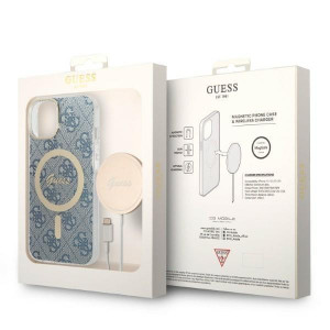 Оригинален комплект GUESS 4G Print (гръб + зарядно) MagSafe GUBPP14SH4EACSB - iPhone 14 син - Img 10