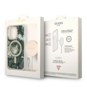 Оригинален комплект GUESS Jungle (гръб + зарядно) MagSafe GUBPP14LHJEACSA - iPhone 14 Pro зелен - Img 10