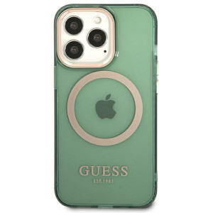 Оригинален полупрозрачен твърд гръб GUESS Gold Outline MagSafe GUHMP13LHTCMA - iPhone 13 Pro зелено каки - Img 3