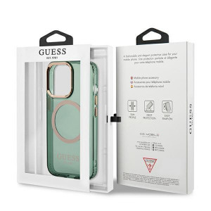 Оригинален полупрозрачен твърд гръб GUESS Gold Outline MagSafe GUHMP13LHTCMA - iPhone 13 Pro зелено каки - Img 8