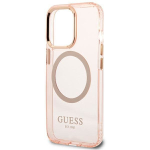 Оригинален полупрозрачен твърд гръб GUESS Gold Outline MagSafe GUHMP13LHTCMP - iPhone 13 Pro розов - Img 6