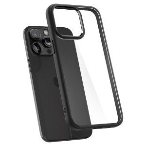 Оригинален прозрачен гръб с цветна рамка SPIGEN Crystal Hybrid - iPhone 15 Pro черен мат - Img 3
