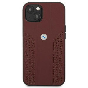Оригинален твърд гръб от еко кожа BMW Leather Curve Perforate BMHCP13SRSPPR - iPhone 13 mini червен - Img 2