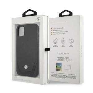 Оригинален твърд гръб от еко кожа BMW Leather Perforate BMHCN61RSWPK - iPhone 11 черен - Img 8