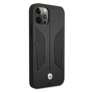 Оригинален твърд гръб от естествена кожа BMW Leather Perforate Sides BMHCP12MRSCSK - iPhone 12 / 12 Pro черен - Img 4