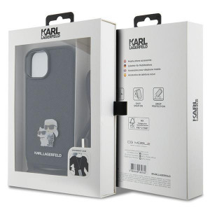 Оригинален твърд гръб с презрамка KARL LAGERFELD Saffiano Metal Pin Karl & Choupette - iPhone 15 черен - Img 7