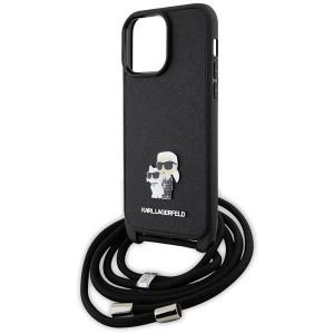 Оригинален твърд гръб с презрамка KARL LAGERFELD Saffiano Metal Pin Karl & Choupette KLHCP14XSAKCPSK case - iPhone 14 Pro Max черен Crossbody Saffiano Metal Pin Karl & Choupette - Img 5