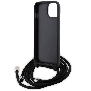 Оригинален твърд гръб с презрамка KARL LAGERFELD Saffiano Monogram Metal Pin Karl & Choupette - iPhone 15 черен - Img 6