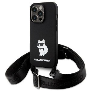 Оригинален твърд гръб с презрамка KARL LAGERFELD Silicone Choupette KLHCP15XSCBSCNK - iPhone 15 Pro Max черен - Img 1
