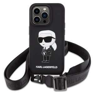 Оригинален твърд гръб с презрамка KARL LAGERFELD Silicone Ikonik KLHCP15XSCBSKNK - iPhone 15 Pro Max черен - Img 2