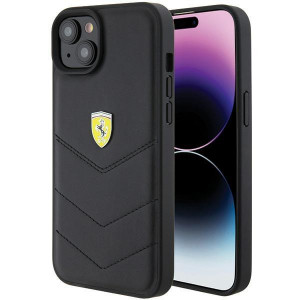 Оригинален твърд гръб FERRARI Quilted Metal Logo FEHCP15MRDUK - iPhone 15 Plus черен - Img 1