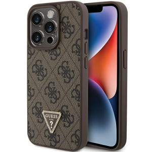 Оригинален твърд гръб GUESS Leather 4G Triangle Strass GUHCP15LP4TDPW - iPhone 15 Pro кафяв - Img 1