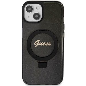 Оригинален твърд гръб GUESS Ring Stand Script Glitter MagSafe - iPhone 13 / 14 / 15 черен - Img 3