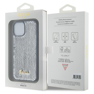 Оригинален твърд гръб GUESS Sequin Script Metal - iPhone 15 сребрист - Img 8