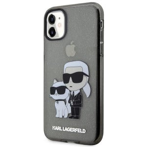 Оригинален твърд гръб KARL LAGERFELD Gliter Karl & Choupette KLHCN61HNKCTGK - iPhone 11 черен - Img 2
