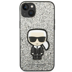 Оригинален твърд гръб KARL LAGERFELD Glitter Flakes Ikonik KLHCP14SGFKPG - iPhone 14 сребрист - Img 3