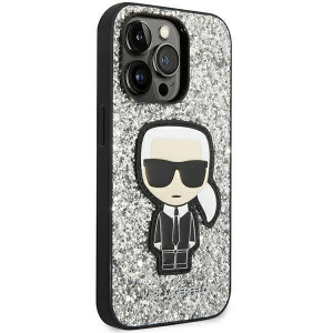Оригинален твърд гръб KARL LAGERFELD Glitter Flakes Ikonik KLHCP14XGFKPG - iPhone 14 Pro Max сребрист - Img 4