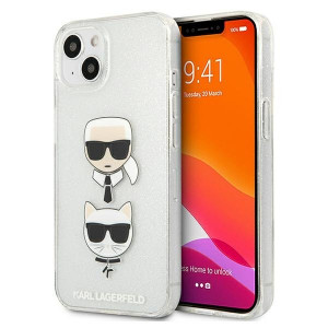 Оригинален твърд гръб KARL LAGERFELD Glitter Karl's & Choupette KLHCP13SKCTUGLS - iPhone 13 mini сребрист - Img 1