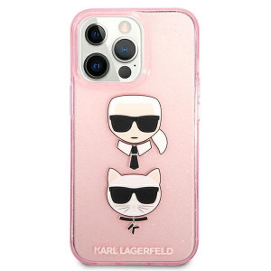 Оригинален твърд гръб KARL LAGERFELD Glitter Karl's & Choupette KLHCP13LKCTUGLP - iPhone 13 Pro розов - Img 3
