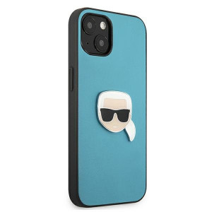 Оригинален твърд гръб KARL LAGERFELD Leather Ikonik Karl's Head Metal KLHCP13SPKMB - iPhone 13 mini син - Img 4