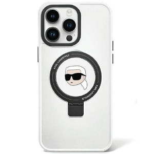 Оригинален твърд гръб KARL LAGERFELD Ring Stand Karl Head MagSafe KLHMP15LHMRSKHH - iPhone 15 Pro бял