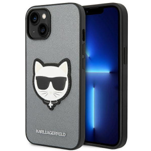 Оригинален твърд гръб KARL LAGERFELD Saffiano Choupette Head Patch KLHCP14SSAPCHG - iPhone 14 сребрист - Img 1