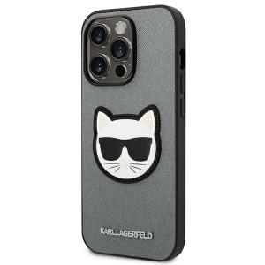 Оригинален твърд гръб KARL LAGERFELD Saffiano Choupette Head Patch KLHCP14LSAPCHG - iPhone 14 Pro сребрист - Img 2