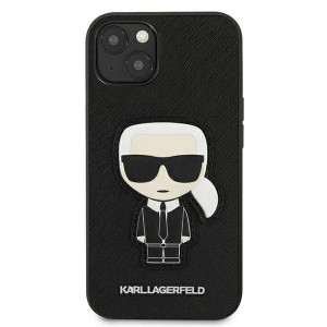 Оригинален твърд гръб KARL LAGERFELD Saffiano Ikonik Karl's Patch KLHCP13SOKPK - iPhone 13 mini черен - Img 3