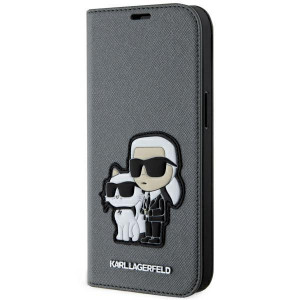Оригинален твърд гръб KARL LAGERFELD Saffiano Karl & Choupette KLBKP14SSANKCPG - iPhone 14 сребрист - Img 1