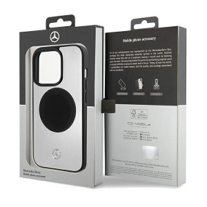 Оригинален твърд гръб MERCEDES Leather & Alu MagSafe - iPhone 15 Pro сребрист - Img 8