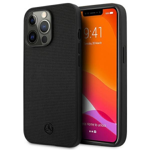 Оригинален твърд гръб MERCEDES Leather Meshed Metal Logo MEHCP13LMBLBK - iPhone 13 Pro черен - Img 1