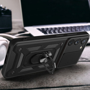 Подсилен гръб Hybrid Armor Camshield с подвижно покритие за камерата и стойка - Samsung Galaxy S23 син - Img 6