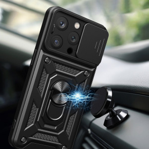 Подсилен гръб Hybrid Armor Camshield с подвижно покритие за камерата и стойка - iPhone 15 Pro Max розов - Img 2
