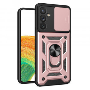 Подсилен гръб Hybrid Armor Camshield с подвижно покритие за камерата и стойка - Samsung Galaxy A14 / A14 5G розов - Img 1