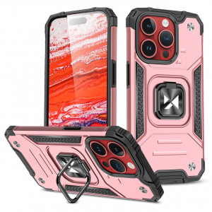 Подсилен гръб WOZINSKY Ring Armor със стойка - iPhone 15 Pro розов - Img 1