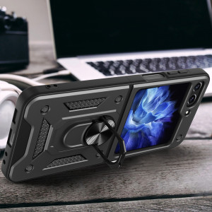 Подсилен калъф Hybrid Armor Camshield с подвижно покритие за камерата и стойка - Z Flip5 розов - Img 5