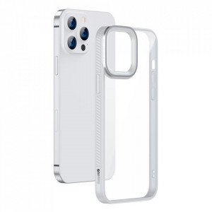 Прозрачен гръб с цветна рамка BASEUS Crystal - iPhone 13 Pro сив - Img 3