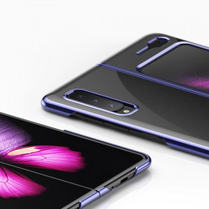 Прозрачен твърд калъф с цветна рамка Plating - Samsung Galaxy Fold син - Img 5