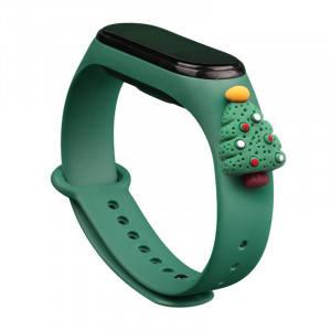 Силиконова каишка Xmas - Xiaomi Mi Band 3 / Band 4 коледен дизайн (коледно дърво 2) тъмнозелен - Img 1