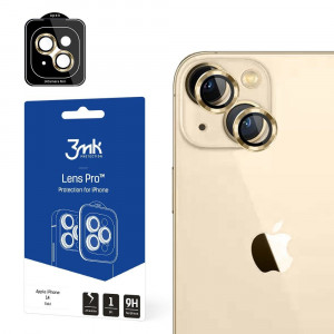 Стъклен протектор за камера с алуминиева рамка и рамка за поставяне 9H 3mk Lens Protection Pro - iPhone 14 златист