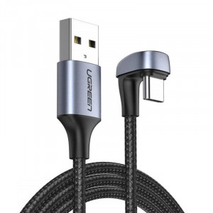 180° кабел за зареждане и данни за геймъри с оплетка UGREEN USB Type A към USB Type C 1m 3A 18 W с бързо зареждане AFC FCP сив (70313) - Img 1