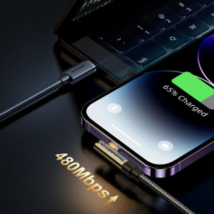 90° кабел за зареждане и данни с оплетка JOYROOM USB Type C към Lightning с бързо зареждане 20W 1.2m черен (S-CL020A6) - Img 13