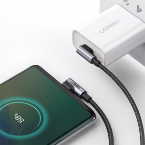 90° кабел за зареждане и данни с оплетка UGREEN US323 USB Type C към USB Type C 2m черен - Img 3