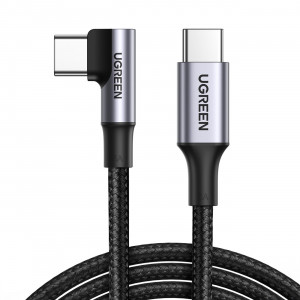 90° кабел за зареждане и данни с оплетка UGREEN US334 USB Type C към USB Type C 480Mb/s 2m черен - Img 2